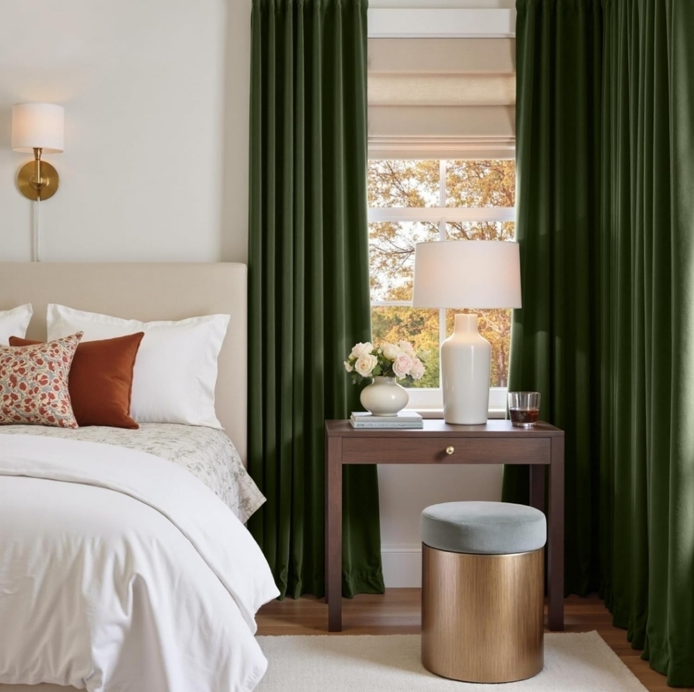 Luxury Velvet Pinch Pleat Blackout Curtains – Moss Green, 84” (2 Panels) - Picture 6 of 9